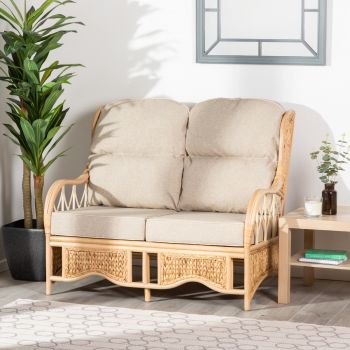 2-Seater Cane Conservatory Sofa - Low Back - Arran Natural