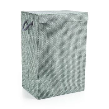 Minky Fabric Laundry Basket in Grey Weave Pattern