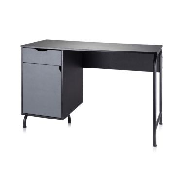 Vitinni Black and Grey Office Desk with Side Drawer and Cupboard