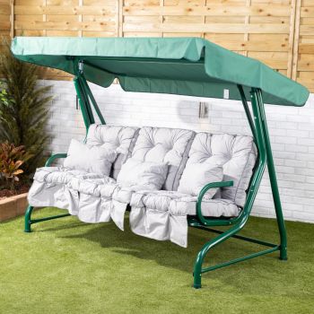 Roma 3 seater swing seat with classic cushions - Green frame
