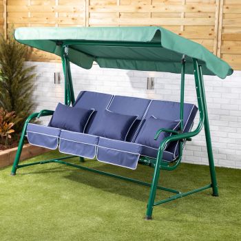 Turin 3-Seater Reclining Swing Seat with Luxury Cushions – Green Frame