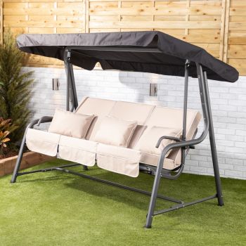 Turin 3-Seater Reclining Swing Seat with Luxury Cushions – Charcoal Frame
