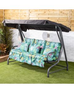 Roma 3 Seater Charcoal Swing Seat with Alexandra Green Leaf Classic Cushions