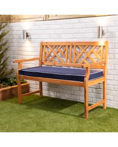 Wooden garden bench 2-seater with Blue luxury cushion