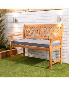 Wooden garden bench 2-seater with Grey luxury cushion