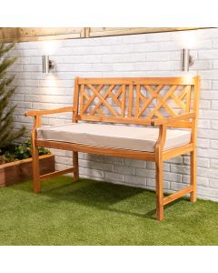 Wooden garden bench 2-seater with Taupe luxury cushion