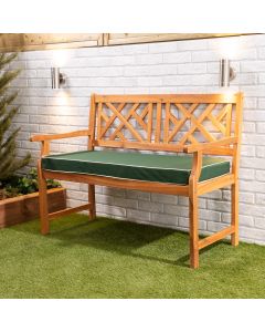 Wooden garden bench 2-seater with Green luxury cushion