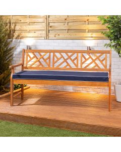 Wooden garden bench 3 seater with Blue luxury cushion