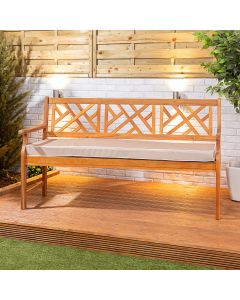 Wooden garden bench 3 seater with Taupe luxury cushion