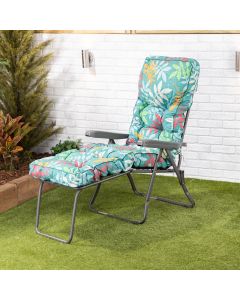 Sun lounger-Charcoal frame-Alexandra Green Leaf classic cushion