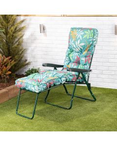Sun lounger-Green frame-Alexandra Green Leaf classic cushion