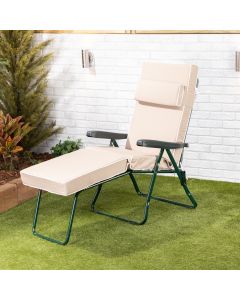 Sun lounger-Green frame-Taupe luxury cushion
