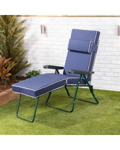 Sun lounger-Green frame-Navy Blue luxury cushion