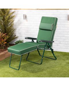 Sun lounger-Green frame-Green luxury cushion