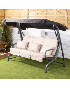 Roma 3 Seater Charcoal Swing Seat with Taupe Luxury Cushions