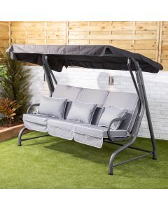 Roma 3 Seater Charcoal Swing Seat with Grey Luxury Cushions