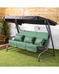 Roma 3 Seater Swing Seat - Charcoal Frame with Luxury Green Cushions