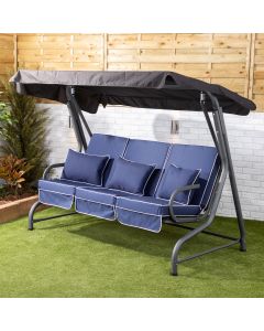 Roma 3 Seater Charcoal Swing Seat with Navy Blue Luxury Cushions