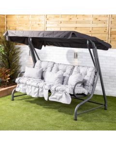 Roma 3 Seater Charcoal Swing Seat with Grey Classic Cushions