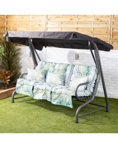 Roma 3 Seater Charcoal Swing Seat with Bamboo Leaf Classic Cushions