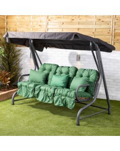 Roma 3 Seater Swing Seat - Charcoal Frame with Classic Green Cushions