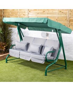 Roma 3 Seater Green Swing Seat with Grey Luxury Cushions