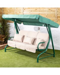 Roma 3 Seater Swing Seat with Taupe Luxury Cushions - Green Frame