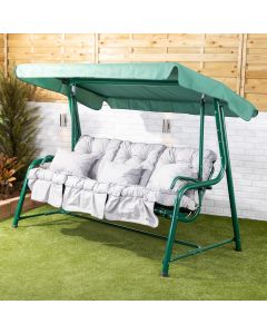 Turin 3 Seater Reclining Green Swing Seat with Grey Classic Cushions
