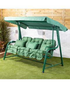  3-Seater Reclining Green Swing Seat with Classic Cushions 
