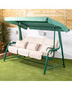 Turin 3 Seater Reclining Green Swing Seat with Taupe Luxury Cushions 