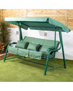 Turin 3 Seater Reclining Green Swing Seat with Green Luxury Cushions
