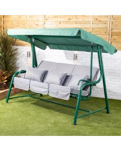 Turin 3 Seater Reclining Green Swing Seat with Grey Luxury Cushions