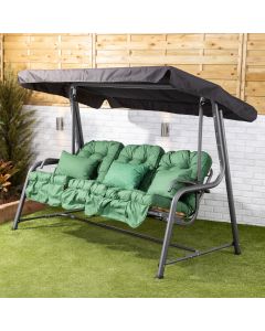 Turin 3 Seater Reclining Charcoal Swing Seat with Green Classic Cushions 