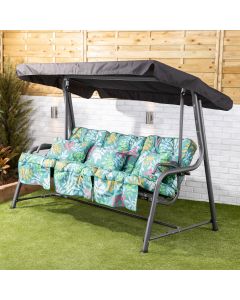 Turin 3 seater reclining swing seat - Charcoal frame with Classic Alexandra Green Leaf cushions