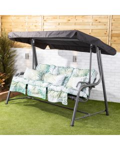 Turin 3 Seater reclining charcoal Swing Seat with Bamboo Leaf classic cushions