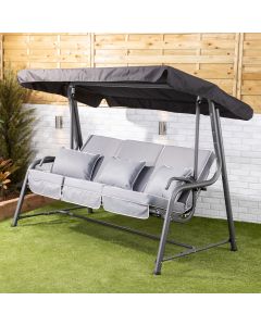 Turin 3 Seater Reclining Swing Seat - Charcoal Frame with Luxury Grey Cushions