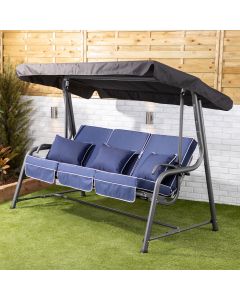 Turin 3 Seater Reclining Swing Seat - Charcoal Frame with Luxury Navy Blue Cushions