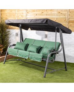Turin 3 Seater Reclining Swing Seat - Charcoal Frame with Luxury Green Cushions