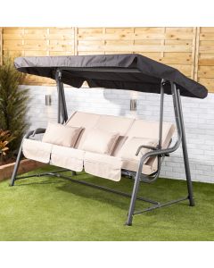 Turin 3 Seater Reclining Swing Seat - Charcoal Frame with Luxury Taupe Cushions