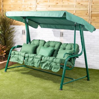  3-Seater Reclining Green Swing Seat with Classic Cushions 