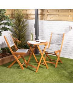 Acacia Wood Dining Set with Grey Woven Seats