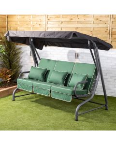 Roma 3 Seater Swing Seat - Charcoal Frame with Luxury Green Cushions