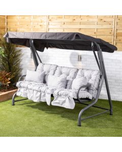 Roma 3 Seater Charcoal Swing Seat with Grey Classic Cushions