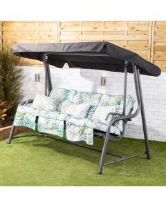 Turin 3 Seater reclining charcoal Swing Seat with Bamboo Leaf classic cushions